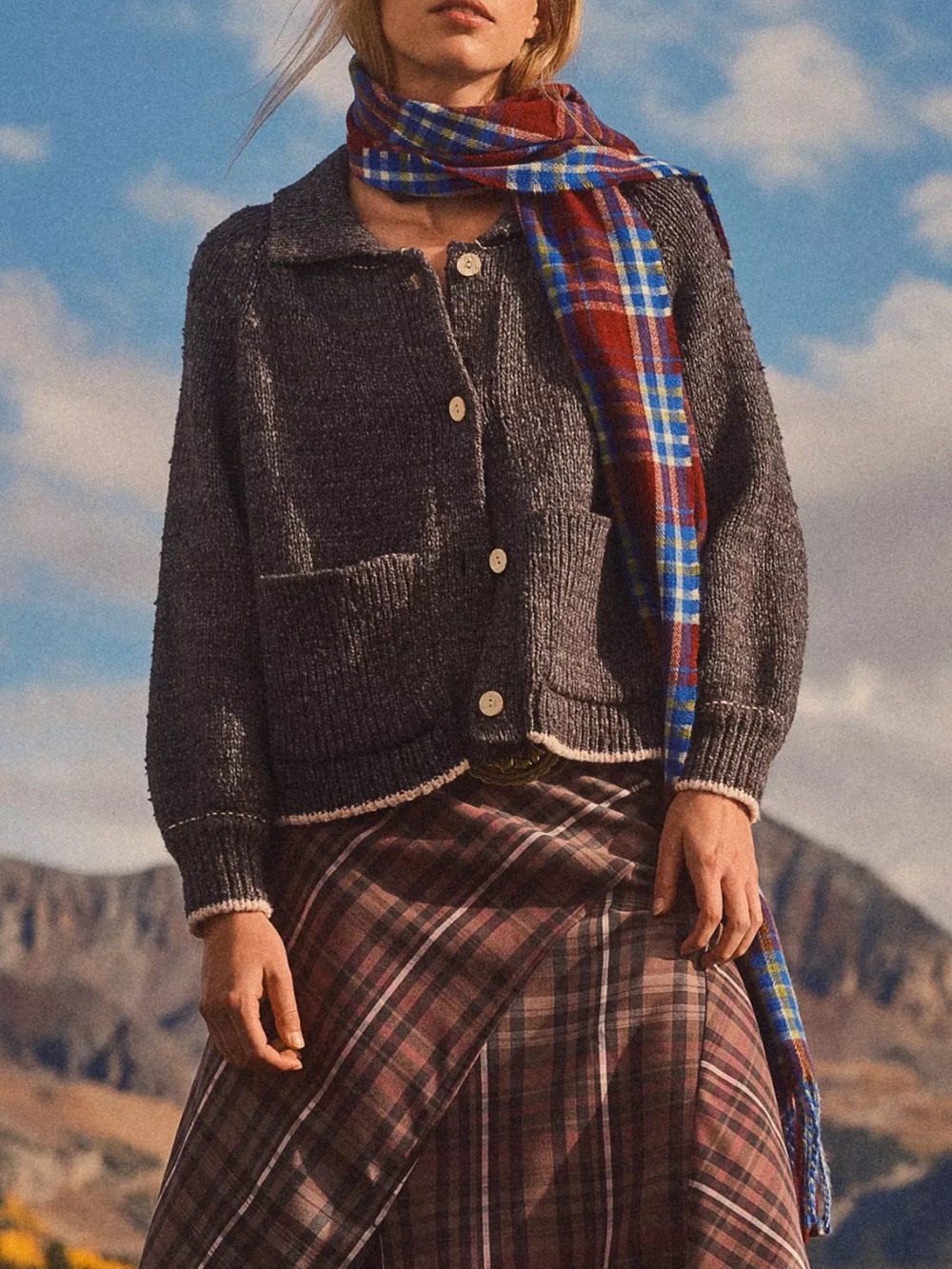 By Anthropologie Plaid Heritage Fringe Scarf Blue Red Multicolor Tartan NWT